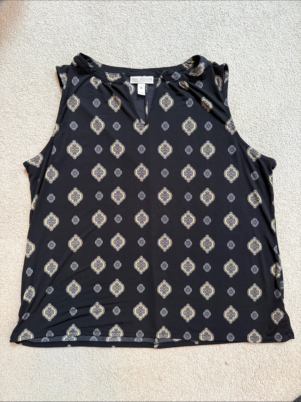 Sleeveless Black Printed Top with front v-opening